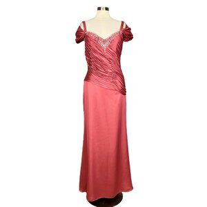 Ambiance By Andrew Adela Salmon Beaded Formal Evening Gown Off Shoulder Size 12